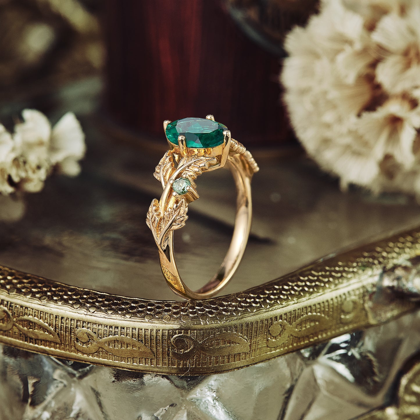 Oval-Cut Emerald & Diamond Ring 1/10 ct tw 10K White Gold | Kay